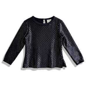 Vintage Partique New York Navy Sequin Openwork Lattice Knit Sweater Medium USA